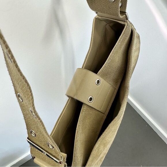 Vintage Y2K Express Beige Suede Canvas Strap East West Underarm Shoulder Bag - Picture 16 of 16
